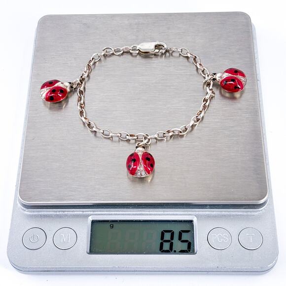 Vintage Sterling Silver Ladybug Charm Bracelet | 925 | Red Enamel 7” - Picture 6 of 6